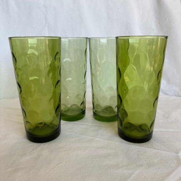 Vintage Hazel Atlas Cooler Tumbler "Eldorado Avocado" Green 12 oz Set of 4 - Picture 3 of 6
